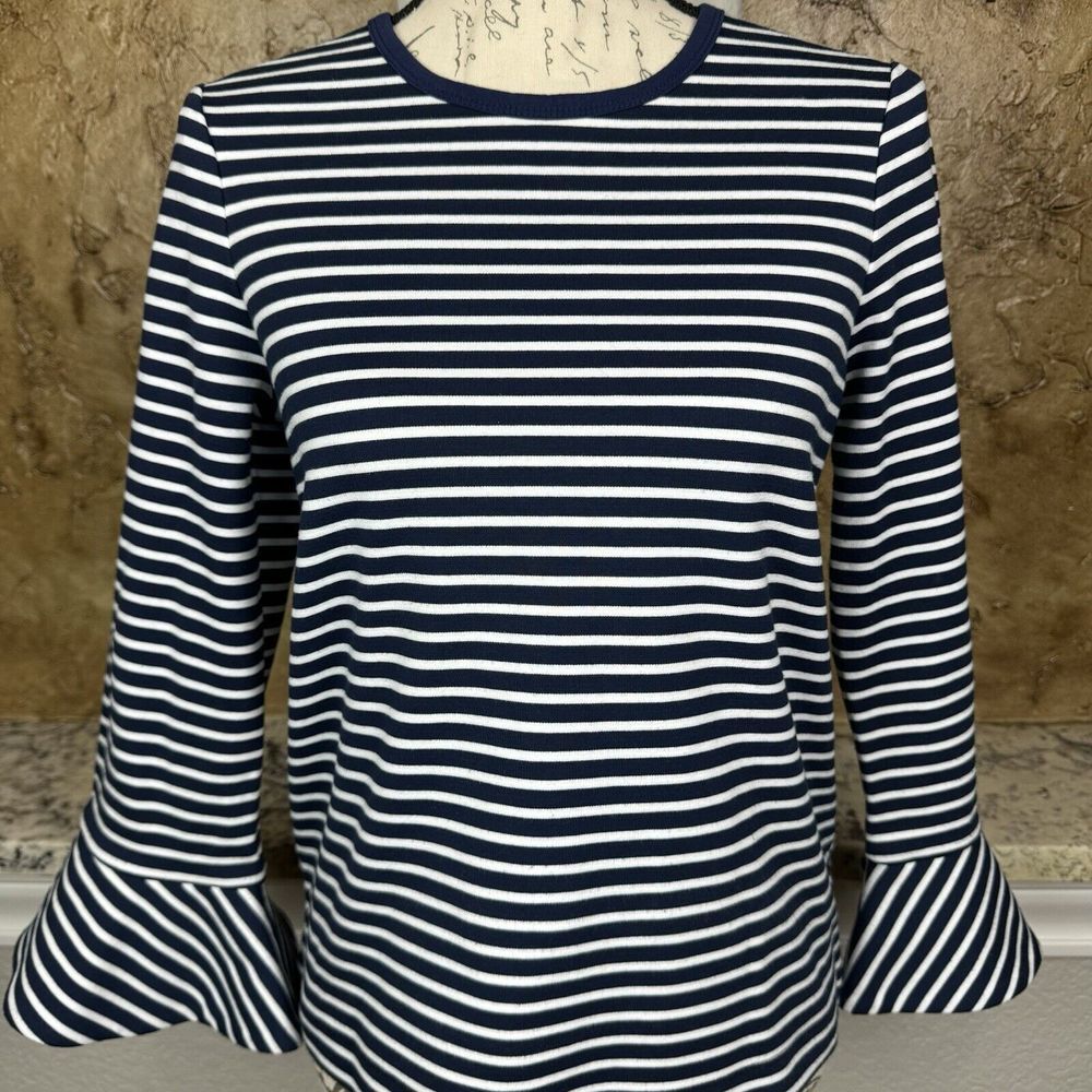 Draper James Navy Striped Bell Sleeve Top Size XS Long Sleeve‎ Ponte Knit Tee